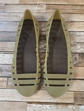 CROCS Olive Green Strappy Ballet Flats